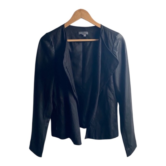 Vince Linen and Lamb Leather Sleeve Jacket Black Moto Minimalist Size 4 - Picture 5 of 11